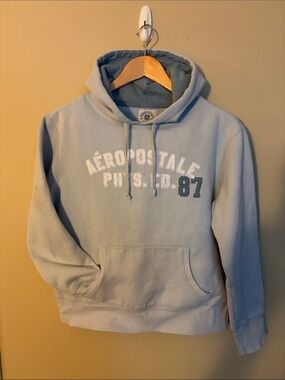 🎈$5 add on. Aeropostale Light Blue Hoodie with White and Navy Logo